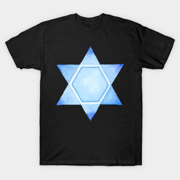 STAR OF DAVID in Blue Watercolor T-Shirt by VegShop